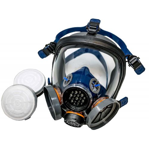  Parcil Distribution PD-100 Full Face Organic Vapor Respirator  Full Manufacturer Warranty  ASTM Certified  Double N95 Activated Charcoal Air filter  Eye Protection  Industrial Grade Quality