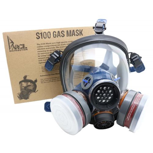  Parcil Distribution PD-100 Full Face Organic Vapor Respirator  Full Manufacturer Warranty  ASTM Certified  Double N95 Activated Charcoal Air filter  Eye Protection  Industrial Grade Quality