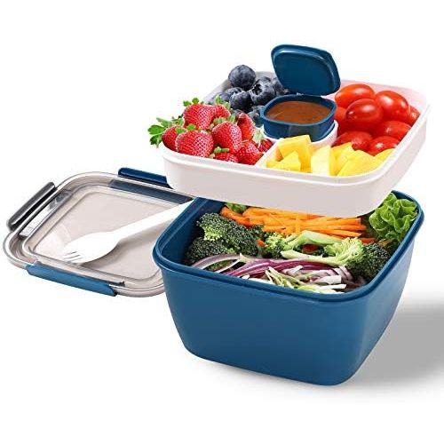  [아마존베스트]Pardecor Portable Salad Lunch Container - 38 Oz Salad Bowl - 2 Compartments with Dressing Cup, Large Bento Boxes, Meal Prep to go Containers for Food Fruit Snack