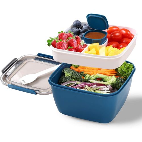  [아마존베스트]Pardecor Portable Salad Lunch Container - 38 Oz Salad Bowl - 2 Compartments with Dressing Cup, Large Bento Boxes, Meal Prep to go Containers for Food Fruit Snack