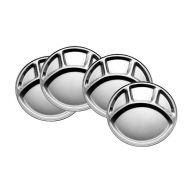 Parijat Handicraft PARIJAT HANDICRAFT 100% Stainless Steel Four in one Dinner Plate Four sections divided plate Four section plate -Set of 4 Mess Trays Great for Camping, 30 cm