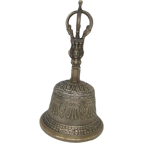  Parijat Handicraft Spiritual Buddhist Tibetan Brass Bell with Dorje Handle For Self Healing Meditation Prayer Brass Tibetan Handbell Fengshui Vastu Meditation Space Healing Spiritual Handcrafted Prod