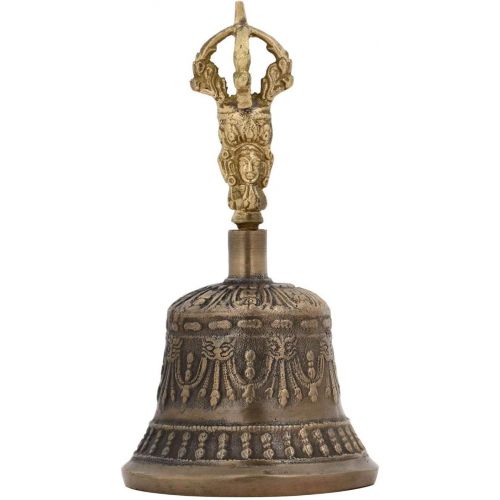  Parijat Handicraft Spiritual Buddhist Tibetan Brass Bell with Dorje Handle For Self Healing Meditation Prayer Brass Tibetan Handbell Fengshui Vastu Meditation Space Healing Spiritual Handcrafted Prod