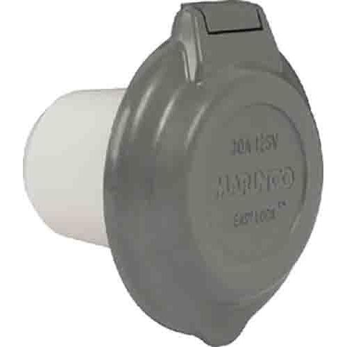  Marinco ParkPower 30 Amp, 125V Easy Lock Watertight Glass-Filled Polyester Contoured Power Inlet, Gray