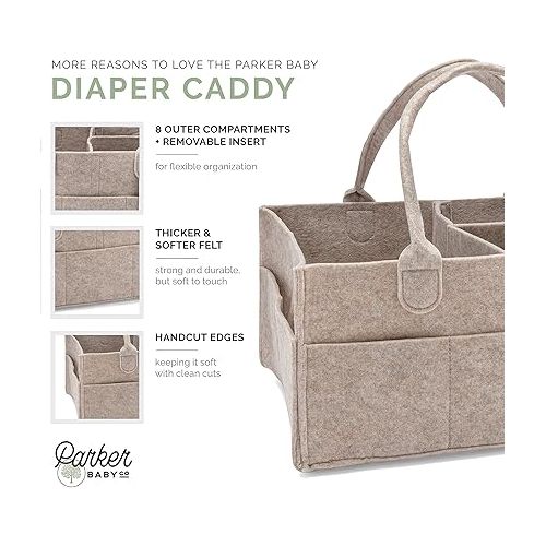  Parker Baby Diaper Caddy - Nursery Storage Bin and Car Organizer for Diapers and Baby Wipes - Oatmeal