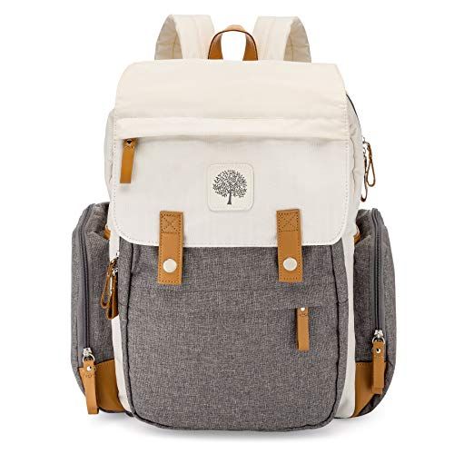  Parker Baby Co. Parker Baby Diaper Backpack - Large Diaper Bag with Insulated Pockets, Stroller Straps and Changing Pad -Birch Bag - Cream