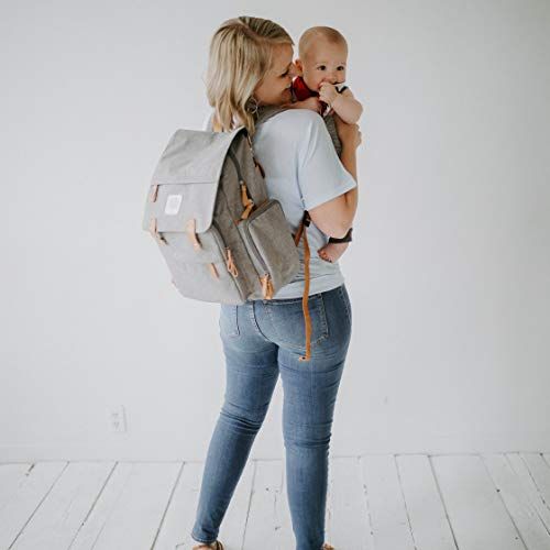  Parker Baby Co. Parker Baby Diaper Backpack - Large Diaper Bag with Insulated Pockets, Stroller Straps and Changing Pad -Birch Bag - Gray