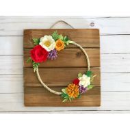 /ParkerJshop Felt Wreath, Fall Decor, felt flowers, felt flower wall decor, holiday gift, thanksgiving, wedding, bedroom decor