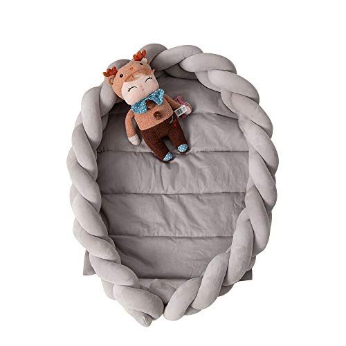  [아마존베스트]Parkside Wind Baby Nest Portable Super Soft Newborn Lounger with Removable Braided Crib Bumper (Gray)