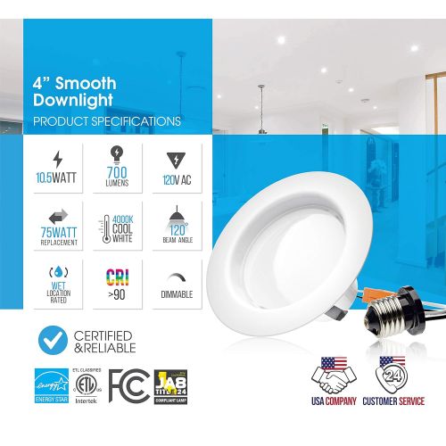  Parmida LED Technologies Parmida (12 Pack) 4 inch LED Downlight Trim, Dimmable, 10.5W (75W Replacement), 700 Lm, Easy Installation, 4000K (Cool White), Retrofit LED Recessed Lighting Fixture, Energy Star &