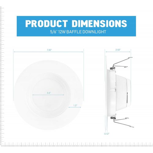  Parmida LED Technologies Parmida (12 Pack) 5/6 inch Dimmable LED Downlight, 12W (100W Replacement), Baffle Design, Retrofit Recessed Lighting, Can Light, LED Trim, 5000K (Day Light), 1000lm, Energy Star &