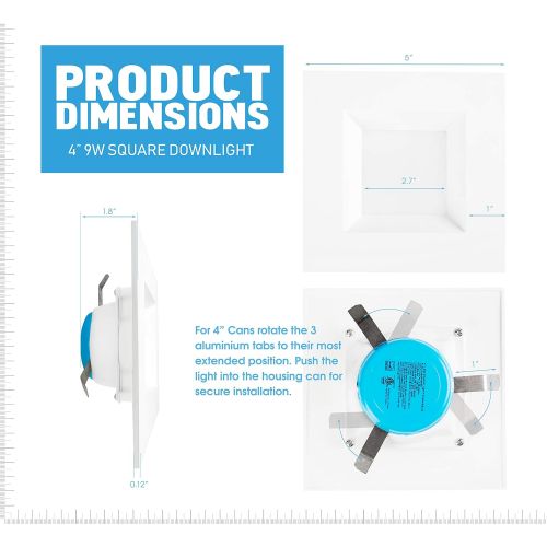  Parmida LED Technologies Parmida (12 Pack) 4 inch Dimmable LED Square Retrofit Recessed Downlight, 9W (65W Replacement), 600lm, 3000K (Soft White), Energy Star & ETL, LED Ceiling Can Light, LED Trim