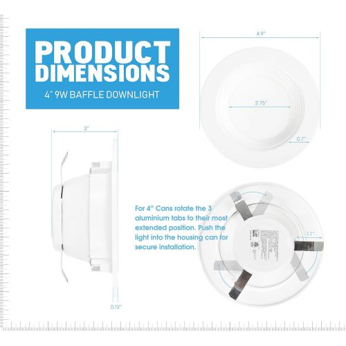  Parmida LED Technologies Parmida (12 Pack) 4 inch Dimmable LED Downlight, 9W (65W Replacement), Baffle Design, 3000K (Soft White), 600lm, Energy Star & ETL-Listed, Retrofit LED Recessed Lighting Fixture, L