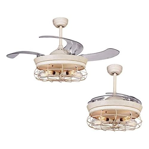  [아마존베스트]Parrot Uncle Ceiling Fans with Lights 46 Inch Ceiling Fan with Remote Vintage Cage Chandelier Fans with Retractable Blades, 5 Edison Bulbs Not Included, Dark White