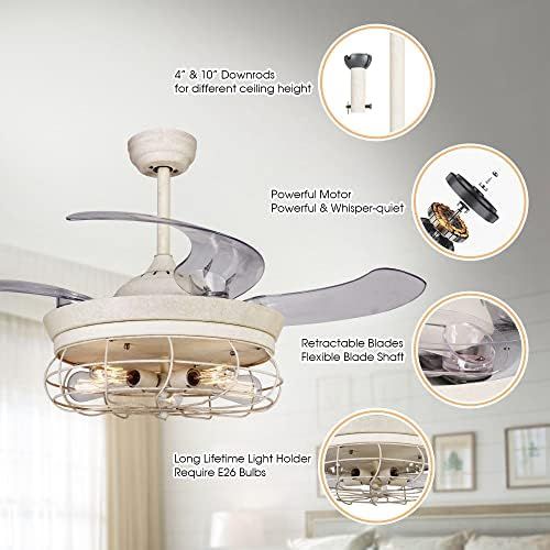  [아마존베스트]Parrot Uncle Ceiling Fans with Lights 46 Inch Ceiling Fan with Remote Vintage Cage Chandelier Fans with Retractable Blades, 5 Edison Bulbs Not Included, Dark White