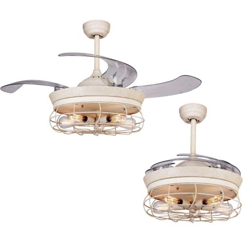  [아마존베스트]Parrot Uncle Ceiling Fans with Lights 46 Inch Ceiling Fan with Remote Vintage Cage Chandelier Fans with Retractable Blades, 5 Edison Bulbs Not Included, Dark White