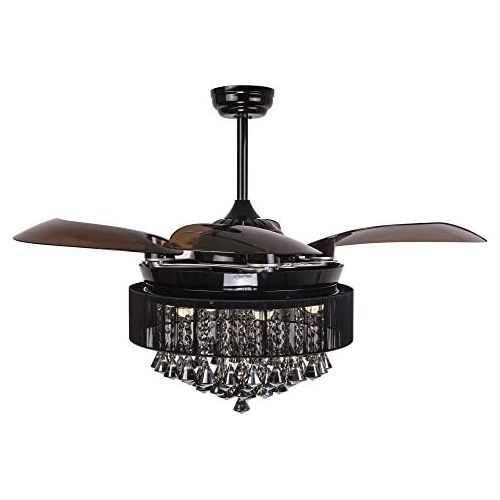  [아마존베스트]Parrot Uncle Ceiling Fans with LED Lights 46 Inch Ceiling Fan with Remote Crystal Chandelier Fans with Retractable Blades, Replaceable 4000K Cool White Lights, Not Dimmable, Black