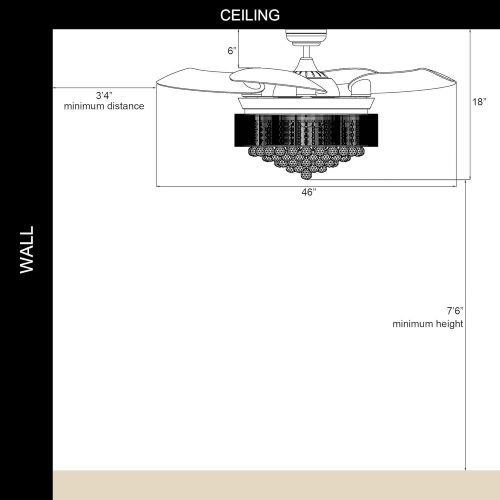  [아마존베스트]Parrot Uncle Ceiling Fans with LED Lights 46 Inch Ceiling Fan with Remote Crystal Chandelier Fans with Retractable Blades, Replaceable 4000K Cool White Lights, Not Dimmable, Black