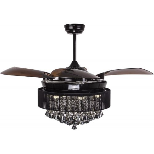  [아마존베스트]Parrot Uncle Ceiling Fans with LED Lights 46 Inch Ceiling Fan with Remote Crystal Chandelier Fans with Retractable Blades, Replaceable 4000K Cool White Lights, Not Dimmable, Black