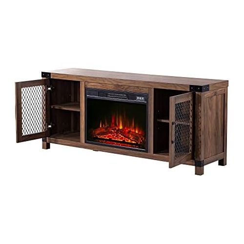  Parrot Uncle Electric Fireplace TV Stand Farmhouse Television Stand & Media Entertainment Center TV Console for TVs up to 65 Inch, 58 Inch, Antique Brown