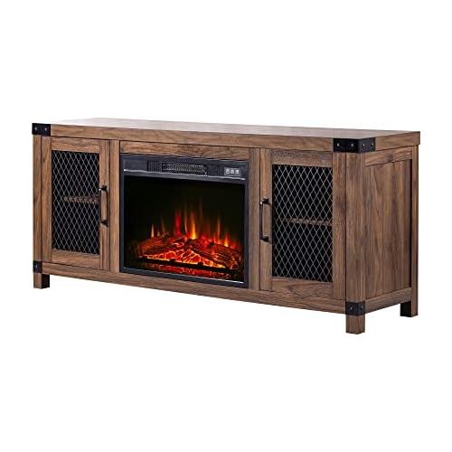  Parrot Uncle Electric Fireplace TV Stand Farmhouse Television Stand & Media Entertainment Center TV Console for TVs up to 65 Inch, 58 Inch, Antique Brown