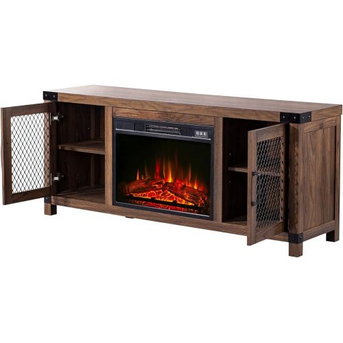  Parrot Uncle Electric Fireplace TV Stand Farmhouse Television Stand & Media Entertainment Center TV Console for TVs up to 65 Inch, 58 Inch, Antique Brown