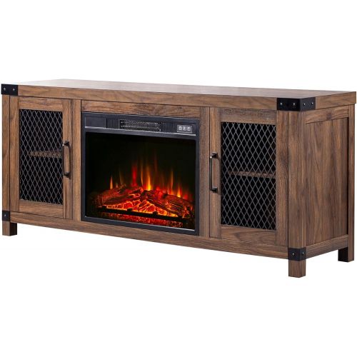  Parrot Uncle Electric Fireplace TV Stand Farmhouse Television Stand & Media Entertainment Center TV Console for TVs up to 65 Inch, 58 Inch, Antique Brown