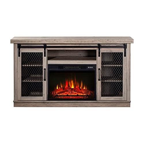  Parrot Uncle Fireplace TV Stand for TVs up to 65 Inch Farmhouse Electric Fireplace TV Stand & Media Entertainment Center Console Table, 58 Inch, Grey