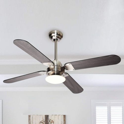  Parrot Uncle Ceiling Fan with Light Modern Bedroom Ceiling Fans Indoor with Light LED, Wall Switch, 42 Inch, Brushed Nickel