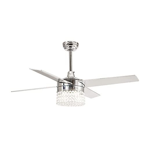  Parrot Uncle Ceiling Fan with Light Modern Crystal Ceiling Fan with Light Remote control, 48 Inch, Chrome