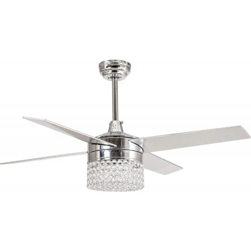  Parrot Uncle Ceiling Fan with Light Modern Crystal Ceiling Fan with Light Remote control, 48 Inch, Chrome