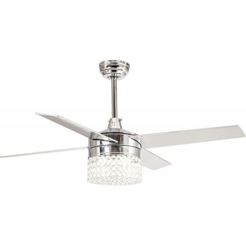  Parrot Uncle Ceiling Fan with Light Modern Crystal Ceiling Fan with Light Remote control, 48 Inch, Chrome