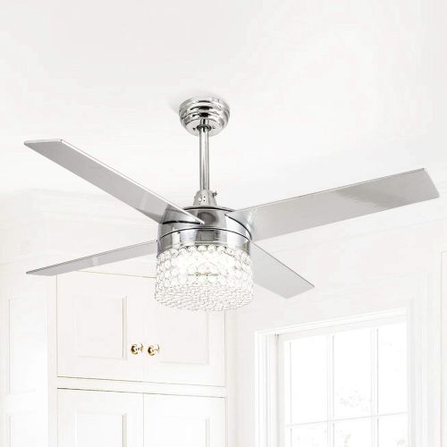  Parrot Uncle Ceiling Fan with Light Modern Crystal Ceiling Fan with Light Remote control, 48 Inch, Chrome