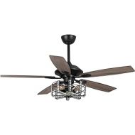 Parrot Uncle Ceiling Fans with Lights Rustic Modern Ceiling Fan and Remote Control Indoor Crystal Ceiling Fan, Black, 52 Inch