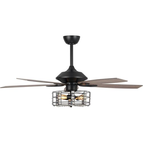  Parrot Uncle Ceiling Fans with Lights Rustic Modern Ceiling Fan and Remote Control Indoor Crystal Ceiling Fan, Black, 52 Inch