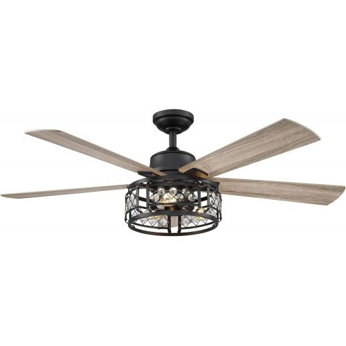  Parrot Uncle Ceiling Fan with Lights Remote Control Farmhouse Black Ceiling Fan with Cage Lights, 52 Inch