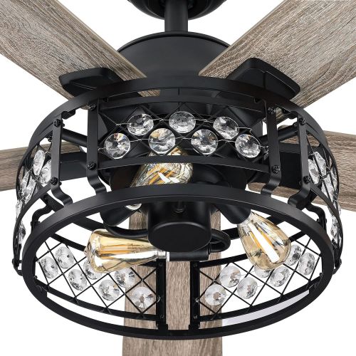  Parrot Uncle Ceiling Fan with Lights Remote Control Farmhouse Black Ceiling Fan with Cage Lights, 52 Inch