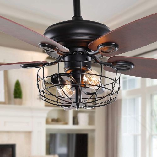  Parrot Uncle Farmhouse Ceiling Fan with Lights Remote control Rustic Ceiling Fan, 52 Inch, Black