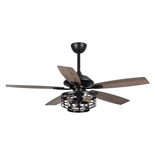  Parrot Uncle Ceiling Fans with Lights Farmhouse Black Ceiling Fan with Remote Control, 52 Inch