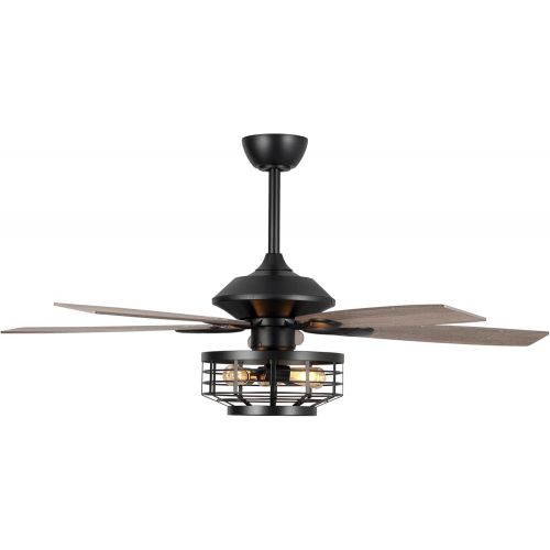  Parrot Uncle Ceiling Fans with Lights Farmhouse Black Ceiling Fan with Remote Control, 52 Inch