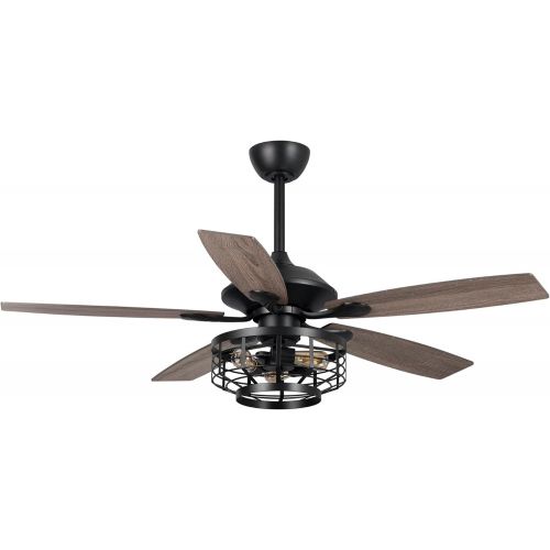  Parrot Uncle Ceiling Fans with Lights Farmhouse Black Ceiling Fan with Remote Control, 52 Inch