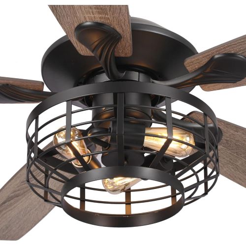  Parrot Uncle Ceiling Fans with Lights Farmhouse Black Ceiling Fan with Remote Control, 52 Inch