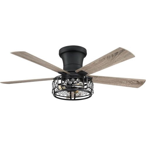  Parrot Uncle Flush Mount Ceiling Fan with Lights and Remote Farmhouse Ceiling Fan for Low Profile, 52 Inch, Black