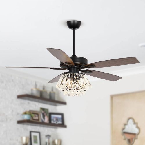  Parrot Uncle Ceiling Fans with Lights Remote Control Modern Black Chandelier Ceiling Fan, 52 Inch