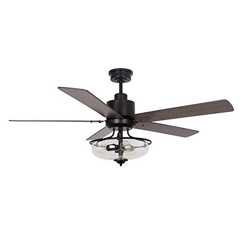  Parrot Uncle Ceiling Fan Light Kit Vintage Farmhouse Ceiling Fan with Light and Remote, 52 Inch, Black