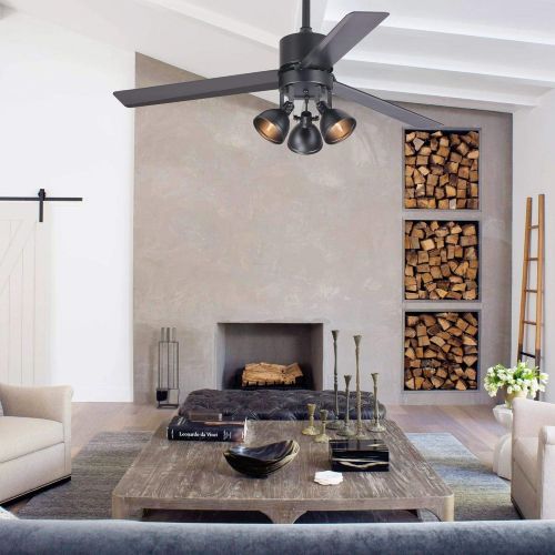  Parrot Uncle Ceiling Fan with Light Modern Black Ceiling Fans with Lights and Remote, 50 Inch