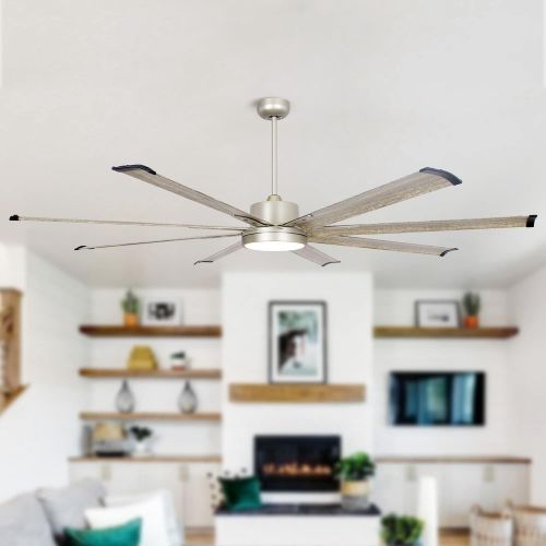  Parrot Uncle Ceiling Fans with Lights and Remote Modern Large Ceiling Fan with LED Lights, 72 Inch, Brushed Nickel