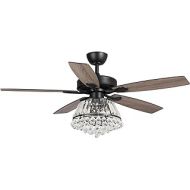 Parrot Uncle Ceiling Fan with Lights Remote Control Rustic Black Ceiling Fan with Crystal Lights, 52 Inch