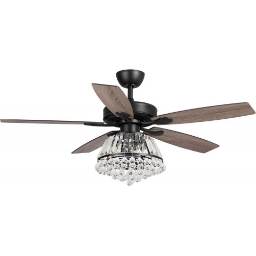  Parrot Uncle Ceiling Fan with Lights Remote Control Rustic Black Ceiling Fan with Crystal Lights, 52 Inch