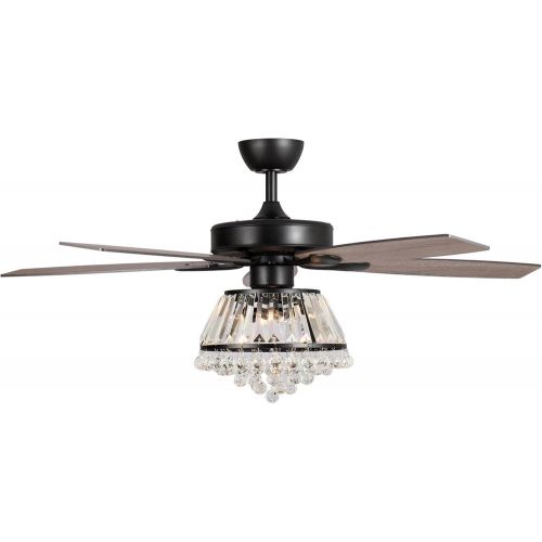  Parrot Uncle Ceiling Fan with Lights Remote Control Rustic Black Ceiling Fan with Crystal Lights, 52 Inch